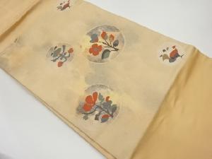 丸に抽象花鳥模様織出し名古屋帯